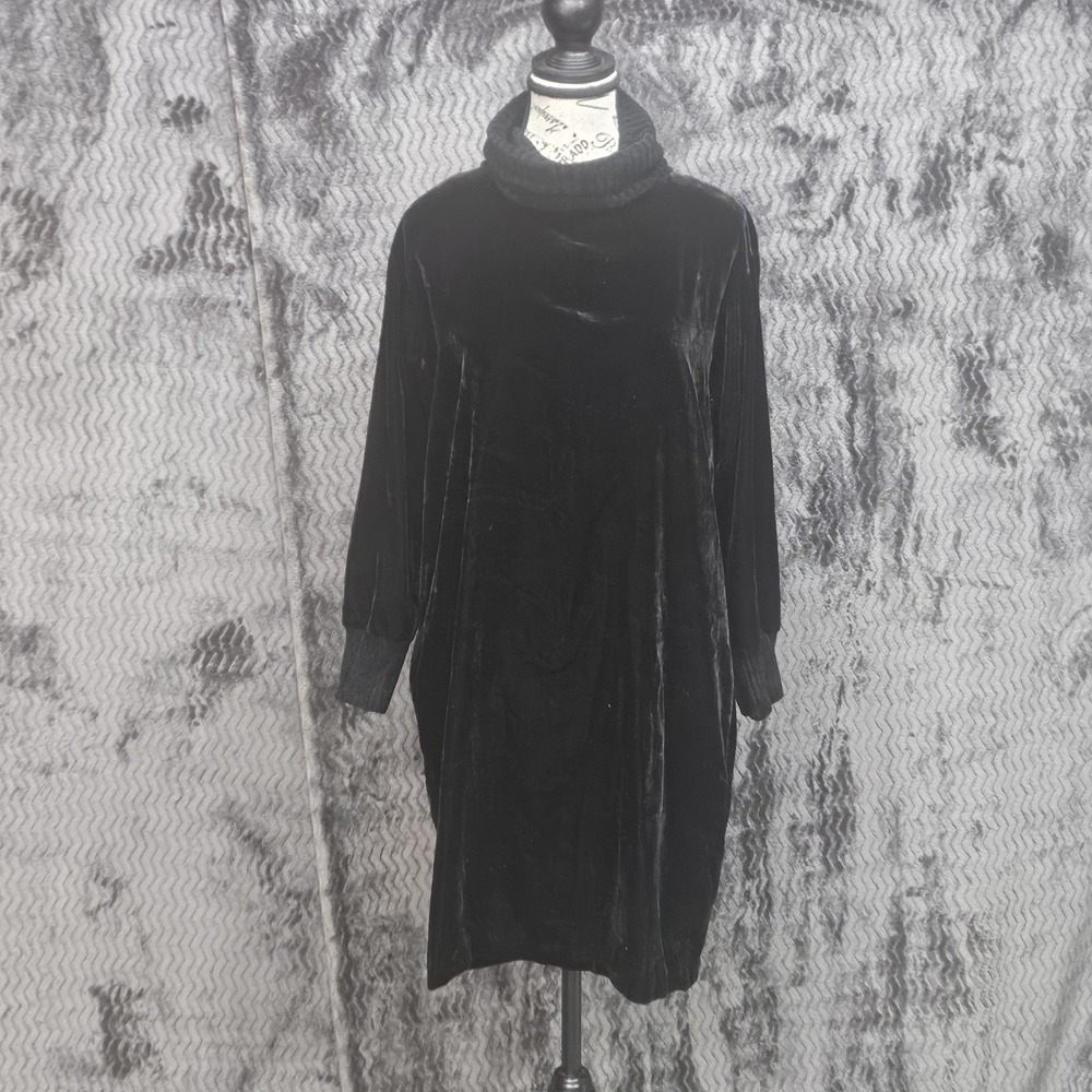 ATM Sweater Dress Womens XS Black Velvet Burnout Mock Neck Designer Quiet Luxury